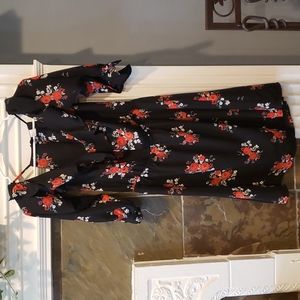 Open shoulder black floral dress